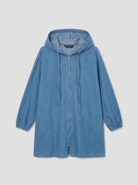 LCW Modest İndigo Kapüşonlu Kadın Jean Tunik - Resim 5