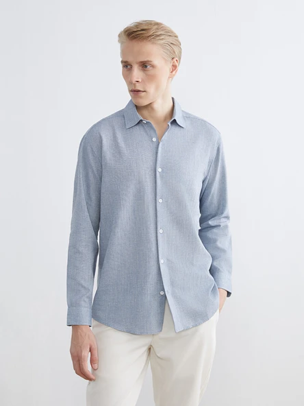 LCW Vision Mavi Regular Fit Armürlü Erkek Gömlek - Resim 2