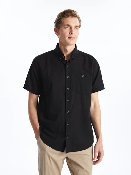 LCWAIKIKI Classic Siyah Regular Fit Keten Karışımlı Erkek Gömlek ürün görseli 1