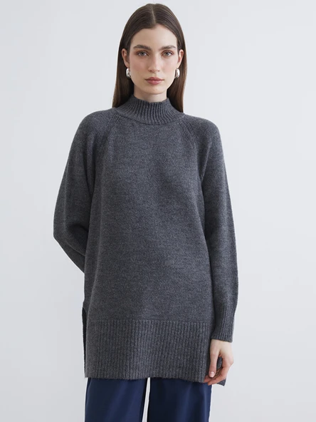 LCW Modest Antrasit Balıkçı Yaka Oversize Kadın Triko Tunik ürün görseli 1