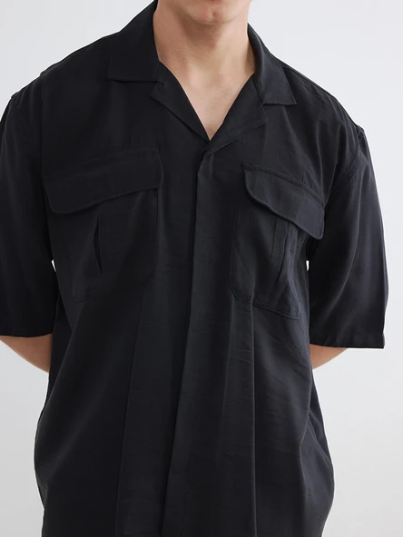 LCW Vision Siyah Regular Fit Erkek Armürlü Gömlek - Resim 3