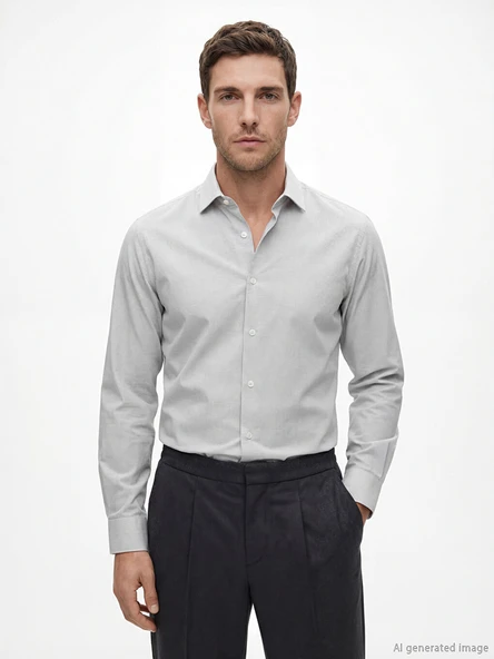 LCW BUSINESS Gri Slim Fit Ekose Erkek Gömlek ürün görseli 1