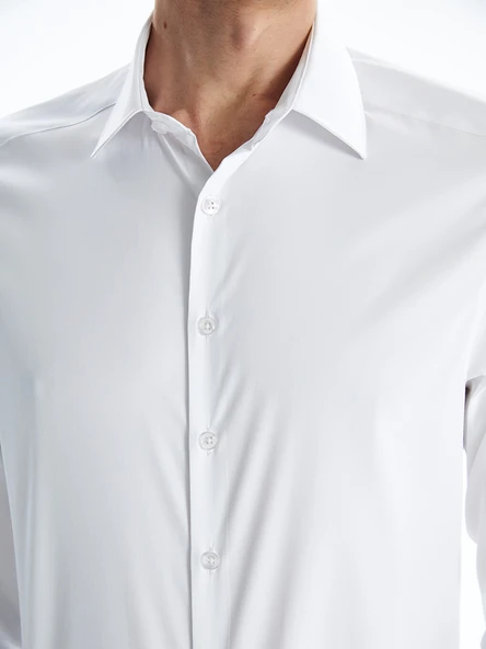 LCW BUSINESS Beyaz Slim Fit Armürlü Erkek Basic Gömlek - Resim 6