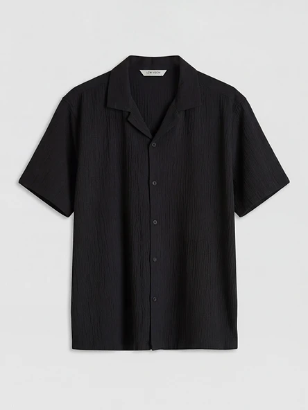 LCW Vision Siyah Regular Fit Krinkle Erkek Gömlek - Resim 5