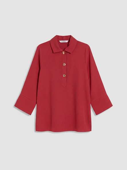 LCW EVERYDAY Kırmızı Polo Yaka Armürlü Kadın Tunik ürün görseli 1