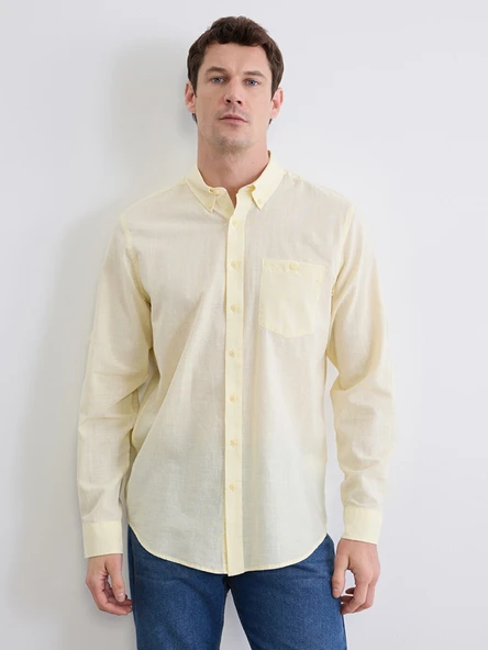 LCWAIKIKI Classic Sarı Regular Fit Keten Karışımlı Erkek Gömlek ürün görseli 1