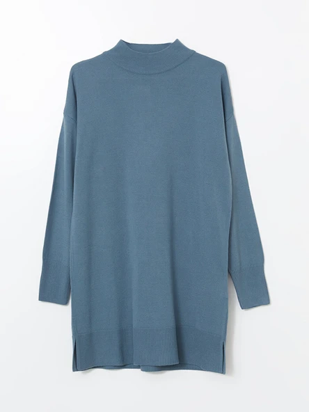 LCW Modest Mavi Dik Yaka Kadın Triko Tunik - Resim 5