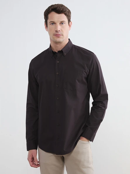 LCWAIKIKI Classic Kahverengi Regular Fit Poplin Erkek Gömlek ürün görseli 1