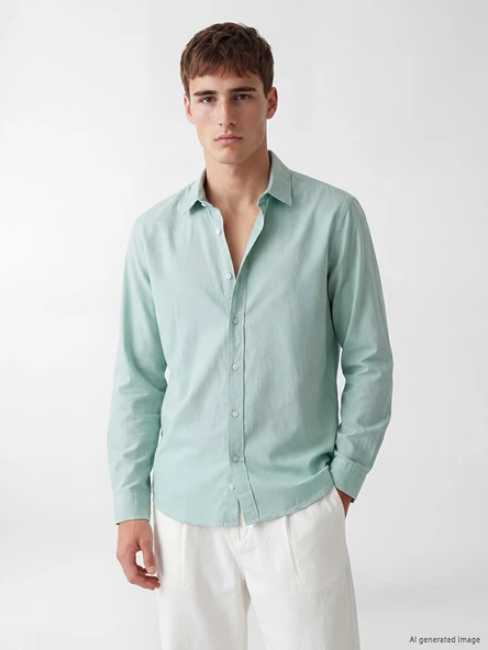 LCW Vision Yeşil Regular Fit Erkek Gömlek - Resim 3