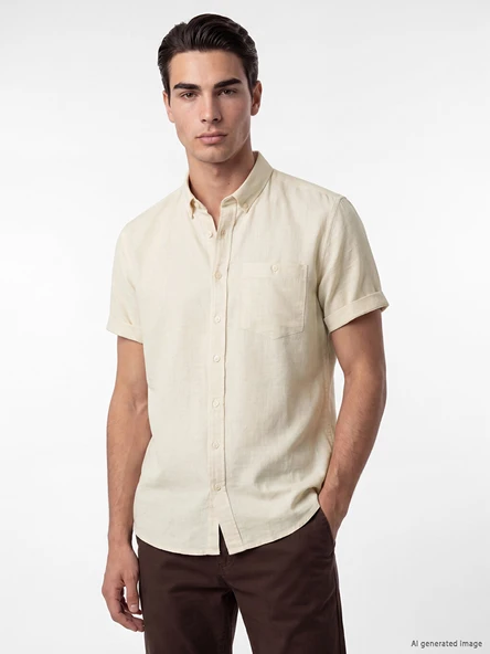 LCWAIKIKI Classic Bej Regular Fit Armürlü Erkek Gömlek ürün görseli 1