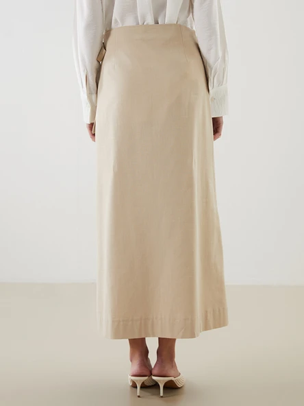 LCW Modest Bej Dar Fit Poplin Etek - Resim 4