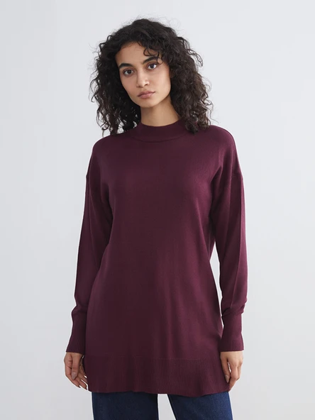 LCW Modest Bordo Dik Yaka Kadın Triko Tunik ürün görseli 1