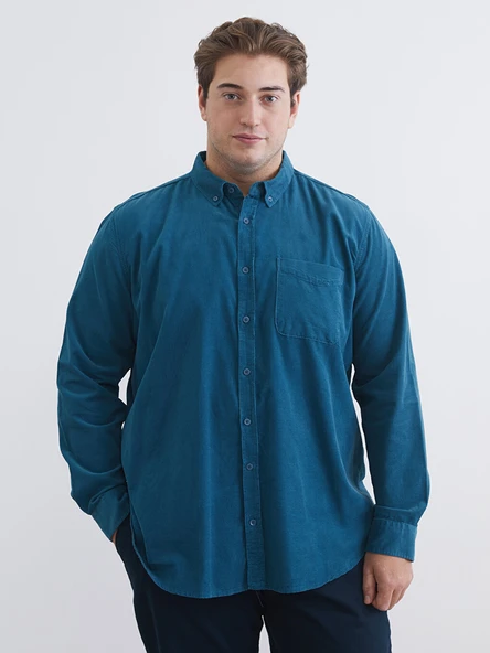 LCWAIKIKI Classic Mavi Regular Fit Uzun Kollu Kadife Erkek Gömlek ürün görseli 1