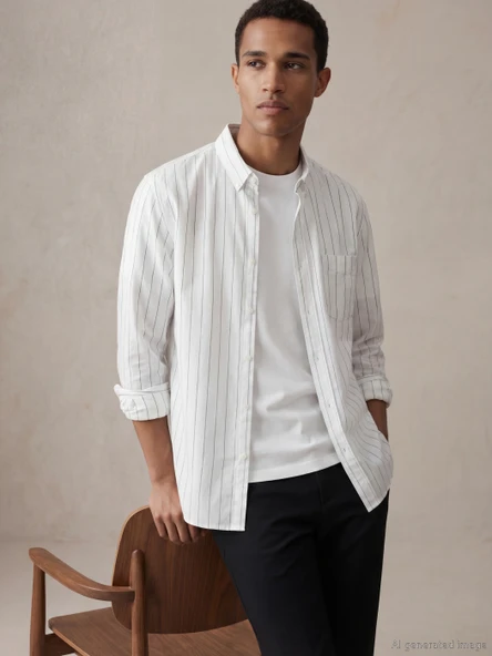 LCW Vision Beyaz Regular Fit Çizgili Oxford Erkek Gömlek ürün görseli 1