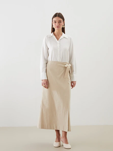 LCW Modest Bej Dar Fit Poplin Etek ürün görseli 1