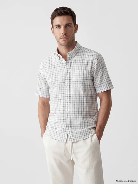 LCWAIKIKI Classic Gri Regular Fit Ekose Poplin Erkek Gömlek ürün görseli 1