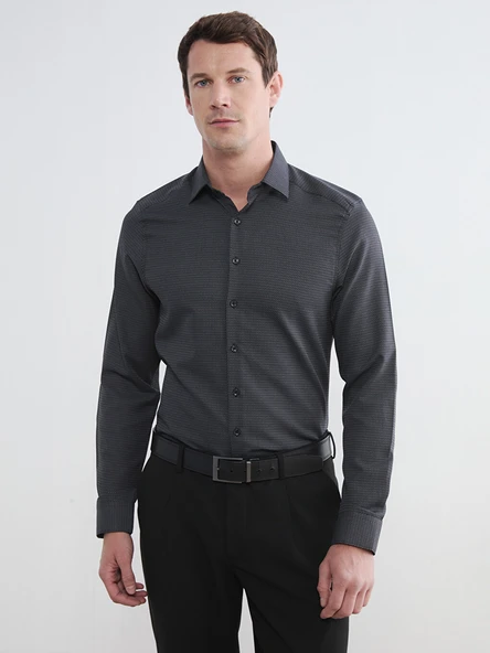 LCW BUSINESS Gri Slim Fit Desenli Armürlü Erkek Gömlek ürün görseli 1