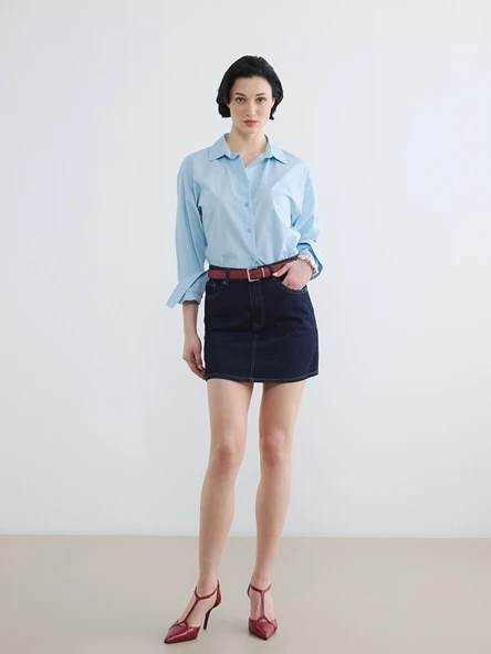 LCW Vision İndigo Beli Kemerli Mini Jean Etek ürün görseli 1