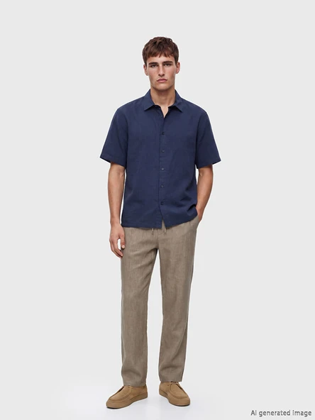 LCW Vision Kahverengi Regular Fit %100 Keten Erkek Pantolon ürün görseli 1