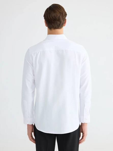 LCW BUSINESS Beyaz Regular Fit Armürlü Erkek Basic Gömlek - Resim 4