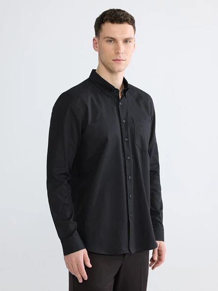 LCWAIKIKI Classic Siyah Regular Fit Armürlü Erkek Gömlek ürün görseli 1