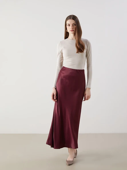 LCW Modest Bordo Standart Fit Saten Kadın Etek ürün görseli 1