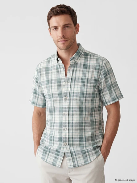 LCWAIKIKI Classic Yeşil Regular Fit Ekose Poplin Erkek Gömlek ürün görseli 1