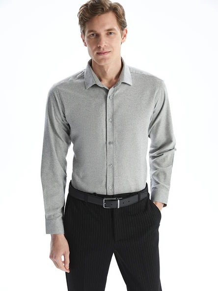 LCW Vision Gri Slim Fit Uzun Kollu Erkek Gömlek ürün görseli 1