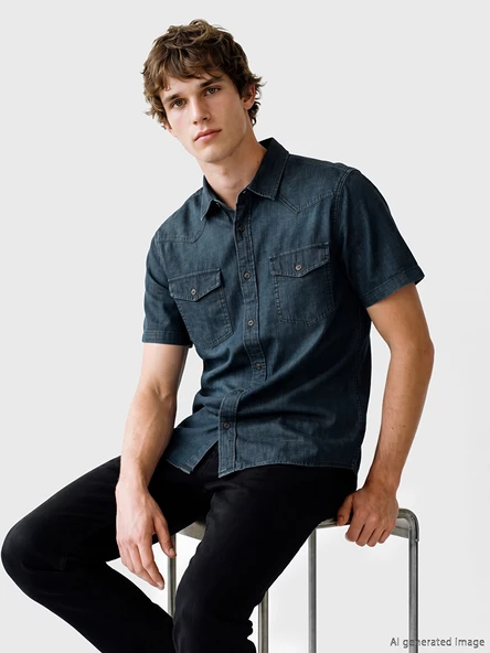 LCW Jeans İndigo Regular Fit Erkek Jean Gömlek ürün görseli 1