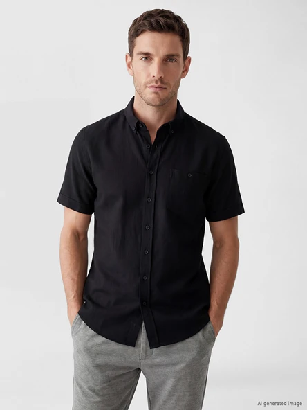 LCWAIKIKI Classic Siyah Regular Fit Armürlü Erkek Gömlek ürün görseli 1