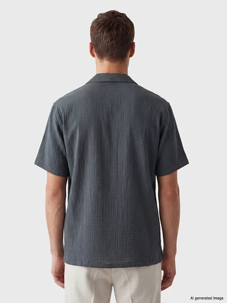 LCW Vision Yeşil Regular Fit Krinkle Erkek Gömlek - Resim 4