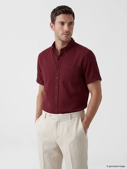 LCWAIKIKI Classic Bordo Regular Fit Poplin Erkek Gömlek ürün görseli 1
