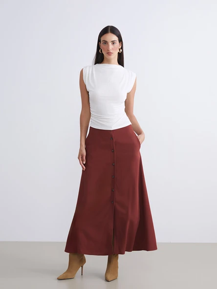 LCWAIKIKI Classic Bordo Loose Fit A Kesim Müslin Etek ürün görseli 1