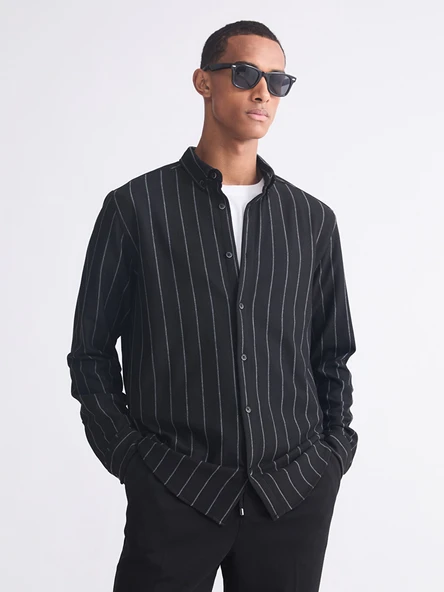LCW Vision Siyah Slim Fit Çizgili Erkek Gömlek ürün görseli 1