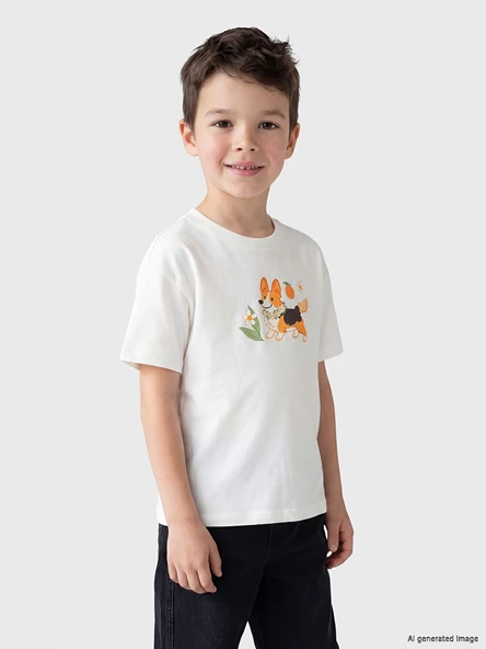 LCW Kids Beyaz Bisiklet Yaka Baskılı Erkek Çocuk Tişört ürün görseli 1