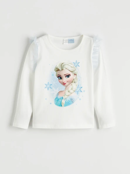 LCW Kids Beyaz Elsa Baskılı Fırfırlı Kız Çocuk Tişört ürün görseli 1