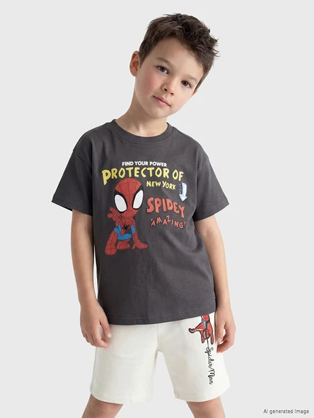 LCW Kids Antrasit Spider-Man Baskılı Erkek Çocuk Tişört ürün görseli 1