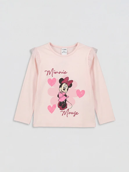 LCW Kids Pembe Bisiklet Yaka Minnie Mouse Baskılı Kız Çocuk Tişört ürün görseli 1