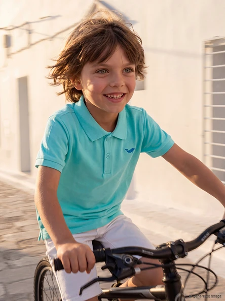 LCW Kids Turkuaz Polo Yaka Nakışlı Erkek Çocuk Tişört ürün görseli 1