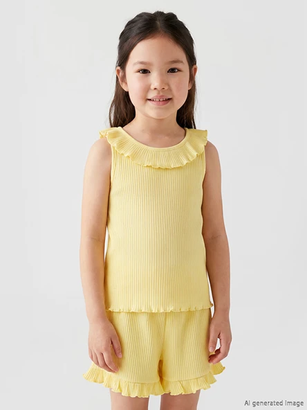 LCW Kids Sarı Fitilli Fırfır Yaka Detaylı Kız Çocuk Atlet ürün görseli 1