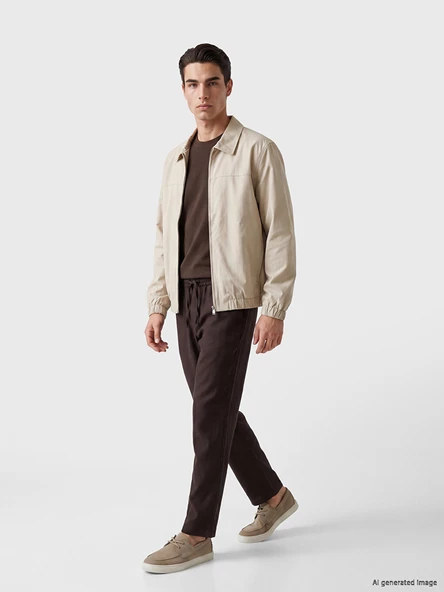LCW Vision Kahverengi Regular Fit Erkek Keten Görünümlü Pantolon ürün görseli 1