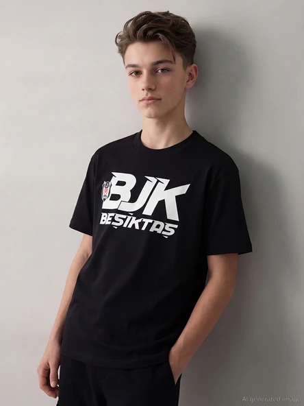 LCW Kids Siyah Bisiklet Yaka Beşiktaş Baskılı Erkek Çocuk Tişört ürün görseli 1