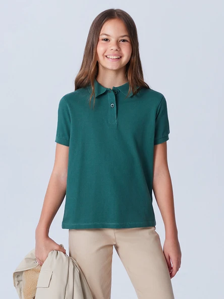 LCW Kids Yeşil Polo Yaka Kız Çocuk Tişört ürün görseli 1