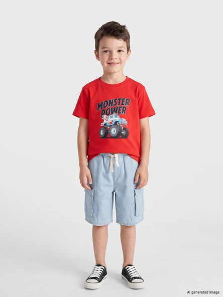 LCW Kids Kırmızı Bisiklet Yaka Baskılı Erkek Çocuk Tişört ürün görseli 1