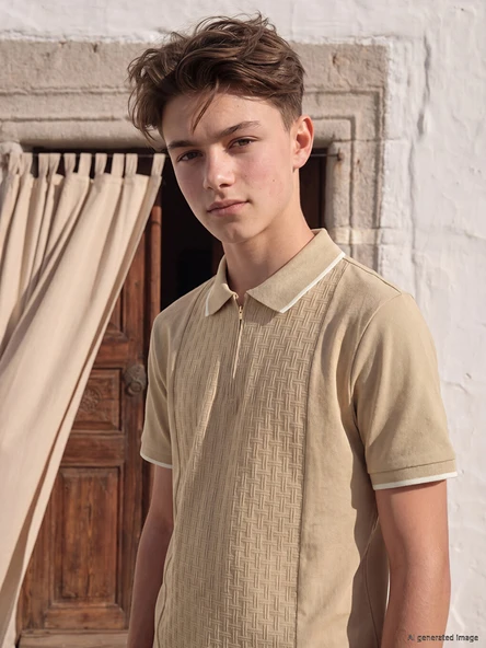 LCW Kids Bej Polo Yaka Dokulu Erkek Çocuk Tişört ürün görseli 1