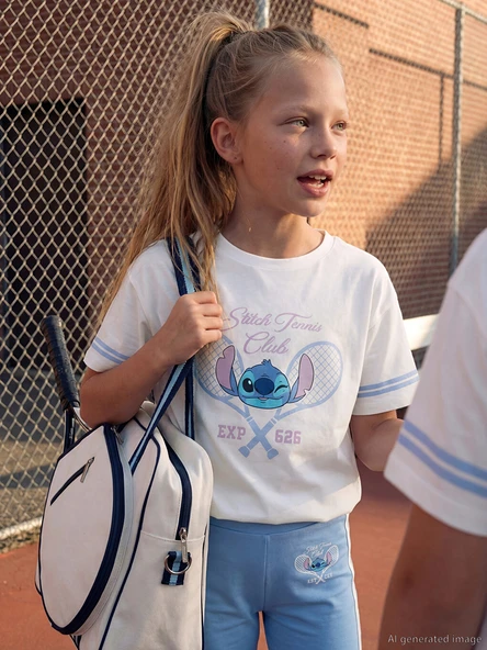 LCW Kids Beyaz Stitch Baskılı Kız Çocuk Tişört ürün görseli 1