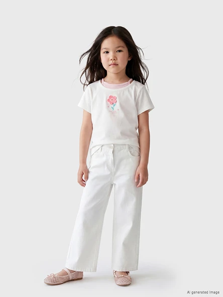 LCW Kids Beyaz Wideleg Kız Çocuk Gabardin Pantolon ürün görseli 1