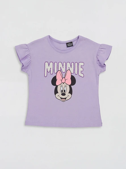 LCW Kids Lila Bisiklet Yaka Minnie Mouse Baskılı Kız Çocuk Tişört ürün görseli 1
