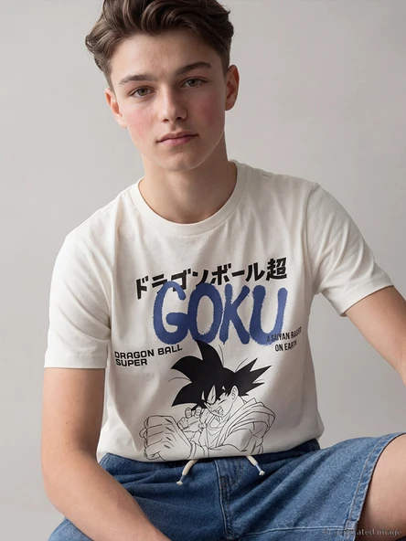 LCW Kids Beyaz Dragon Ball Baskılı Erkek Çocuk Tişört ürün görseli 1