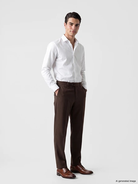LCW BUSINESS Kahverengi Regular Fit Gabardin Erkek Takım Elbise Pantolonu ürün görseli 1